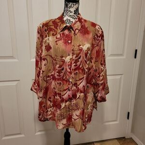 Allison Daley‎ rose floral sheer button up Blouse